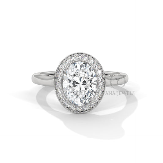 Oval Cut Halo Setting Solitaire Moissanite Diamond Engagement Ring