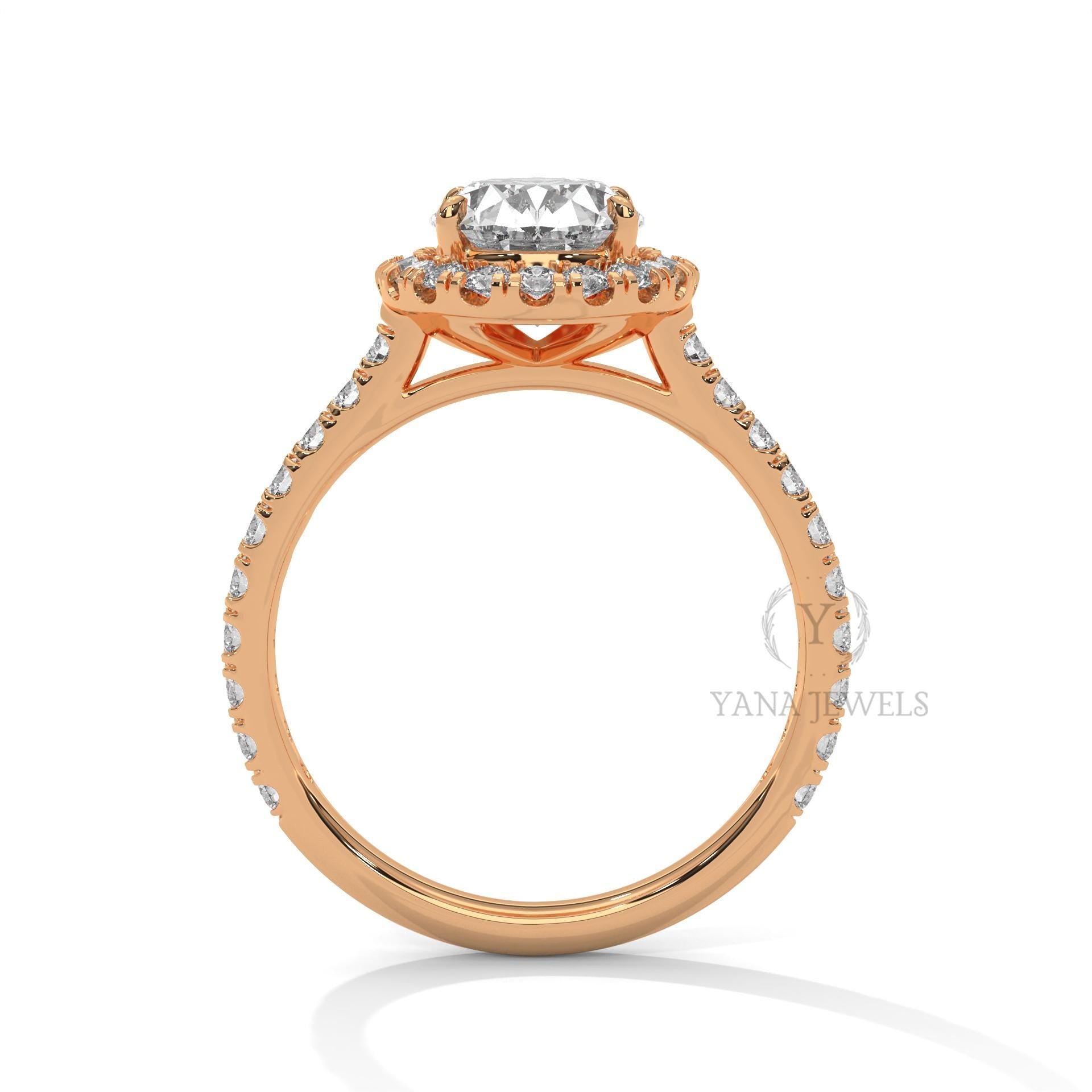 Oval Cut Halo Moissanite Engagement Ring