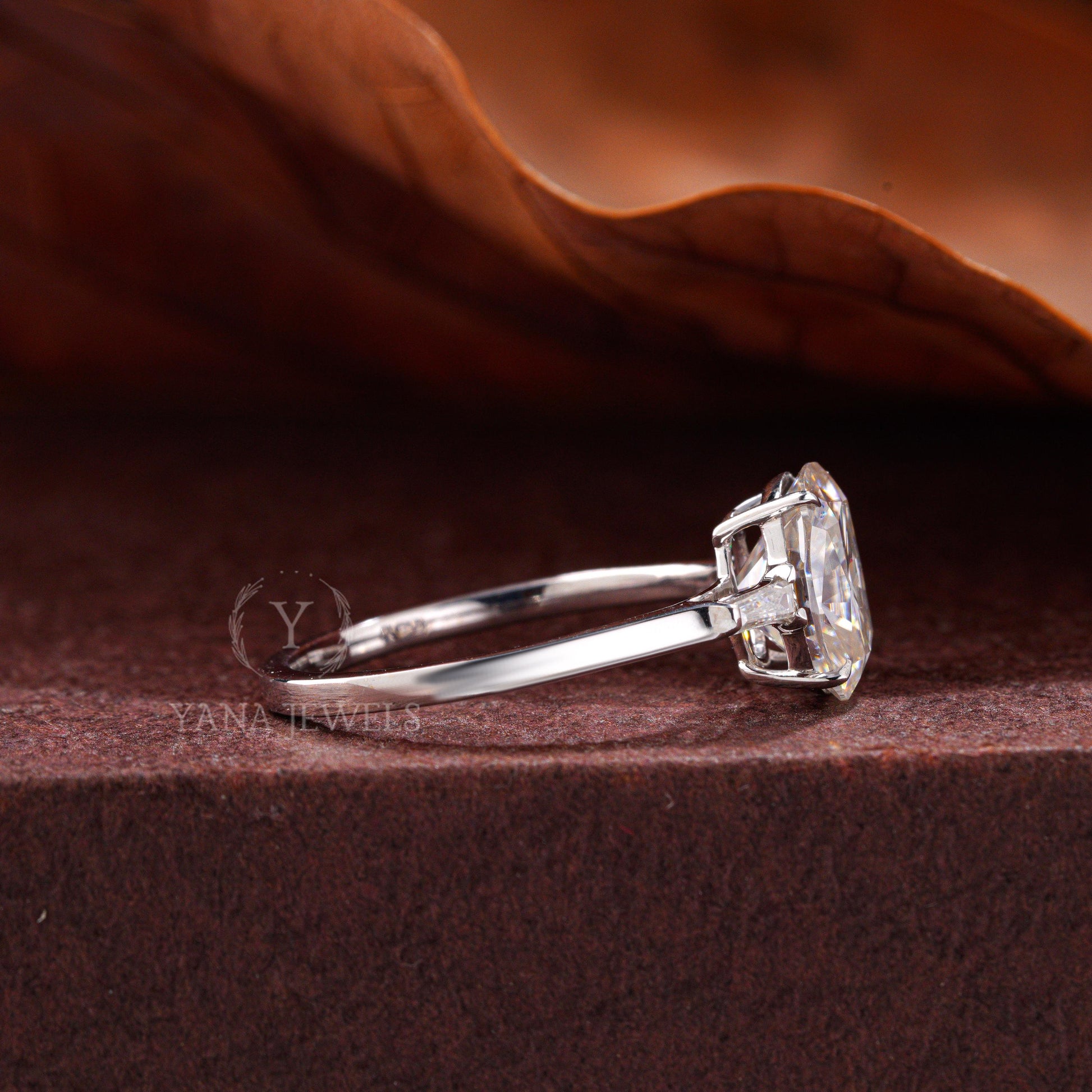 Lab Grown Diamond Cushion Cut Three Stone Engagement Ring with Baguettes