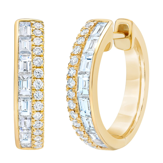 Baguette & Round Brilliant Diamond Hoops