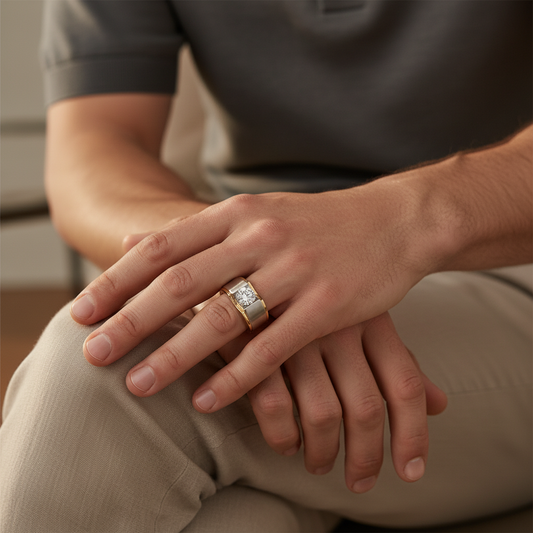 Modern Sculpted Two-Tone Gold Moissanite Diamond Ring