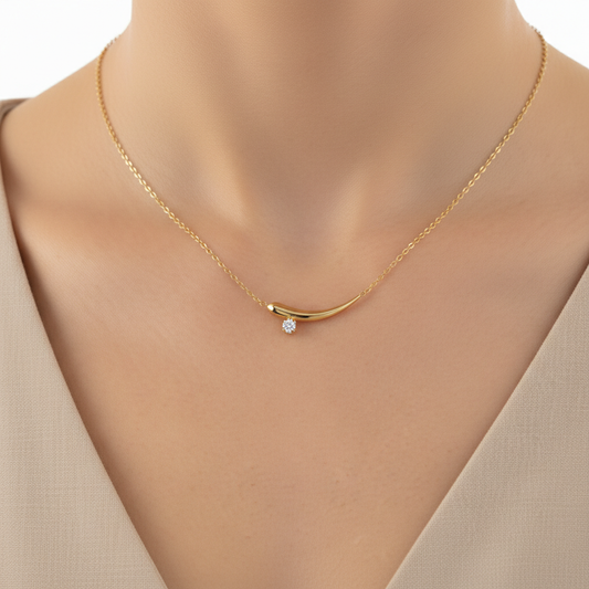 Sculpted Curve Moissanite Diamond Pendant in Yellow Gold