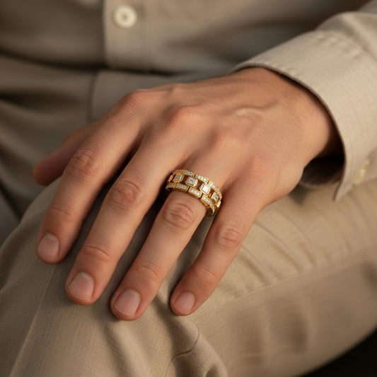 Monarch Square Moissanite Diamond Link Gold Ring (Copy)