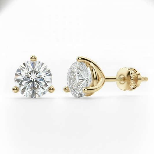 Classic 3 Prong Round Lab Grown Diamond Stud Earrings