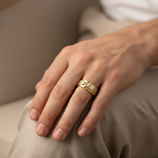 Trinity Crown Round Cut Moissanite Diamond Gold Ring