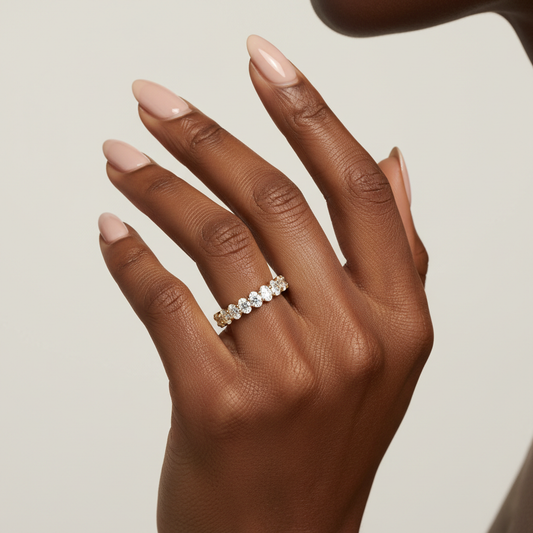 Golden Halo Oval Cut Moissanite Diamond Eternity Band