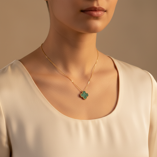 Royal Green Clover Gold Charm Pendant Necklace
