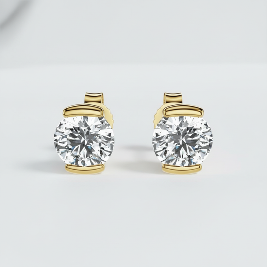 Sculpted Bar Setting Round Cut Moissanite Diamond Stud (Copy)