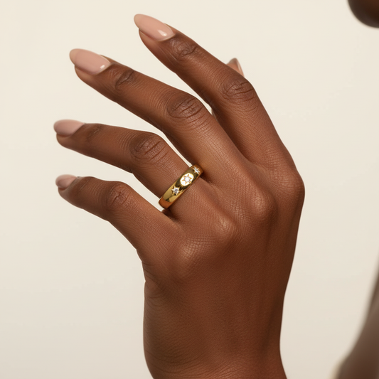 Round Cut Lab Grown Diamond Star Bezel Wedding Ring