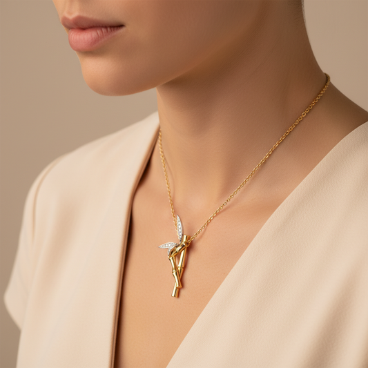 Lab Grown Diamond Bamboo Leaf Gold Necklace