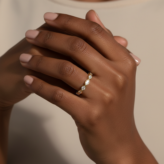 Majestic Marquise Moissanite Eternity Gold Band
