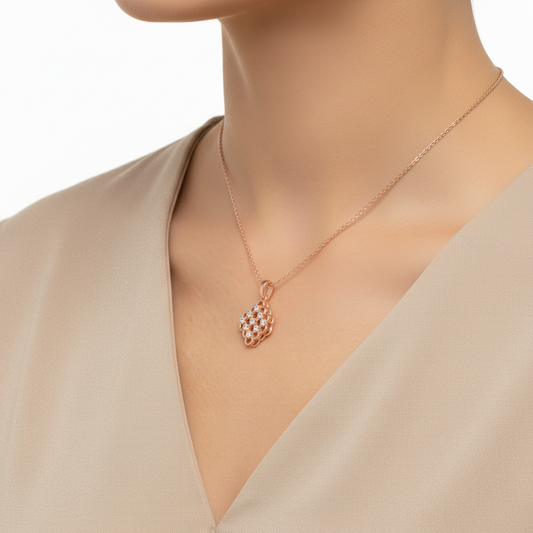 Elegant Rose Gold Moissanite Diamond Lattice Pendant