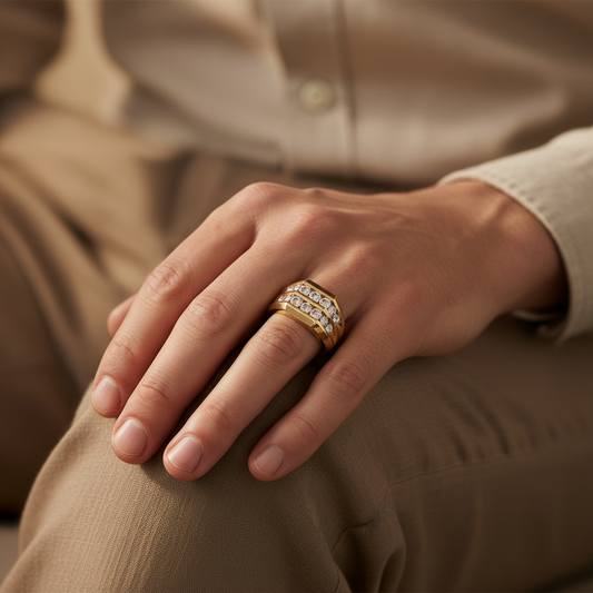 Titanus Double-Row Lab Grown Diamond Gold Ring