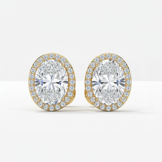 Elite Oval Cut Moissanite Diamond Halo Earrings