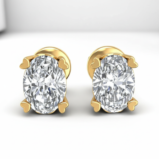 Heart Prong Oval Cut Moissanite Diamond Stud
