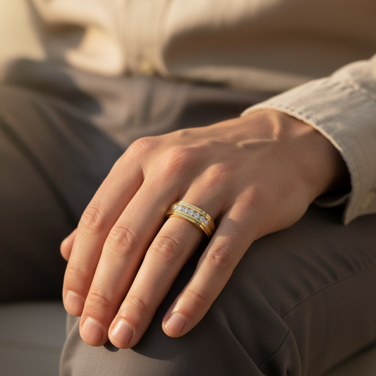 Sovereign Channel Moissanite Diamond Wide Gold Ring