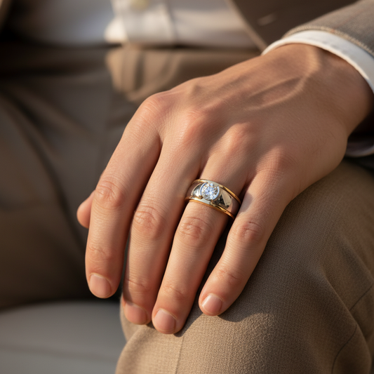 Luxury Two-Tone Gold Round Moissanite Diamond Ring