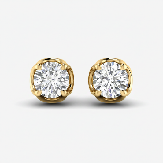 Round Cut Solitaire Lab Grown Diamond Gold Stud Earrings