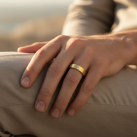 Simple Moissanite Diamond Studded Gold Band Ring