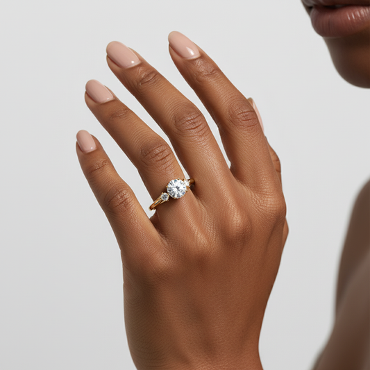 Round Cut Lab Grown Diamond Three-Stone Halo Wedding Ring