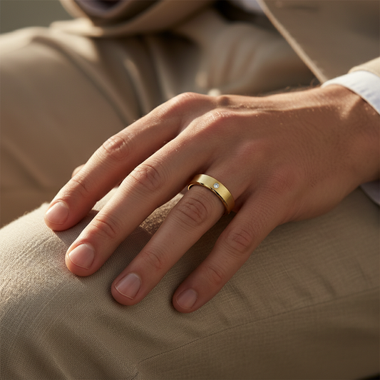 Bezel Set Lab Grown Diamond Brushed Gold Band (Copy)