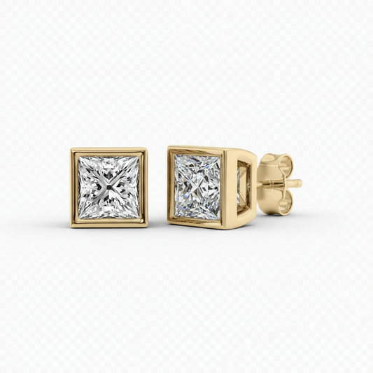 Princess Cut 2 CT Moissanite Diamond Bezel Set Stud Earrings