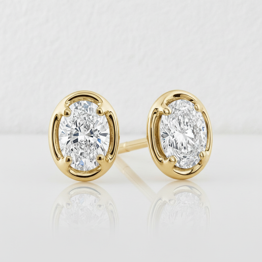 Classic Oval Cut Lab Grown Diamond Gold Frame Studs