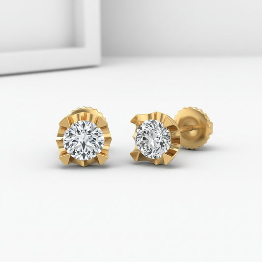 Vintage Crown Round Cut Lab Grown Diamond Studs