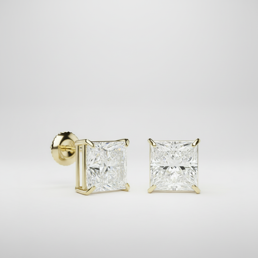 Princess Cut Moissanite Diamond Claw Prong Stud Earrings