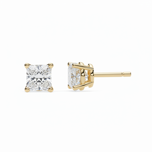 Sleek Princess Cut Lab Grown Diamond Stud Earrings