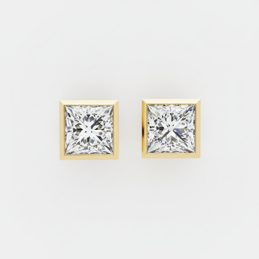 Princess Cut 2 CT Lab Diamond Clean Bezel Stud Earrings