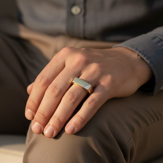 Minimalist Triangle Round Moissanite Gold Designer Ring