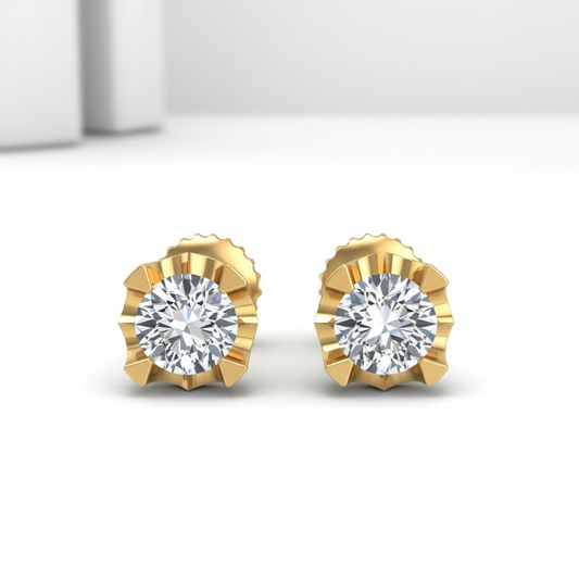 Bold Crown Round Cut Moissanite Diamond Stud Earrings