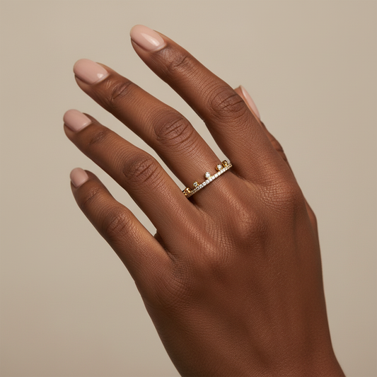 Round Cut Moissanite Diamond Crown Band Throne Ring