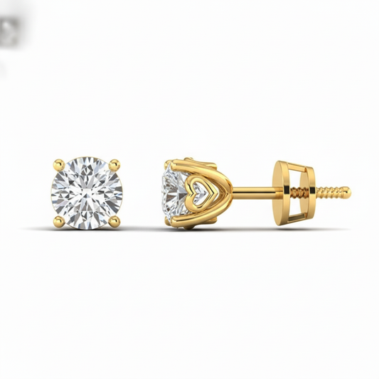 Heart Accent Round Cut Lab Grown Diamond Stud