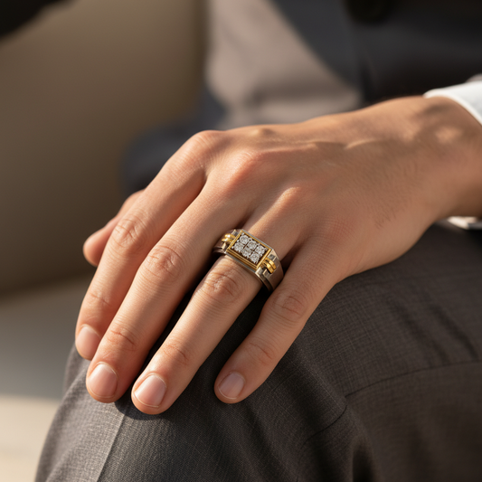 Premium Two Tone Lab Grown Diamond Mens Ring