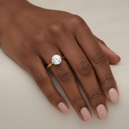 14K Yellow Gold Round Moissanite Diamond Twist Engagement Ring