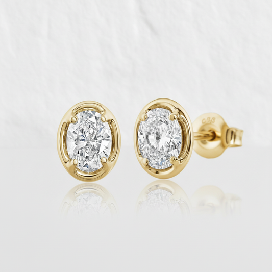 Oval Cut moissanite Diamond Bezel-Prong Gold Stud