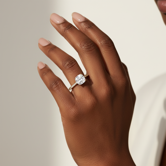 Cushion Cut Moissanite Diamond Halo Wedding Ring