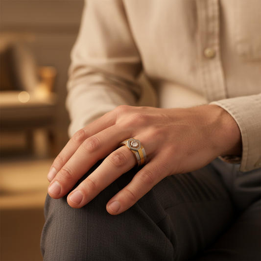 Architectural Two Tone Lab Grown Diamond Mens Ring