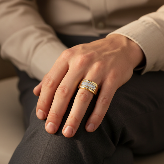 Solvex Moissanite Diamond Grid Gold Premium Band Ring