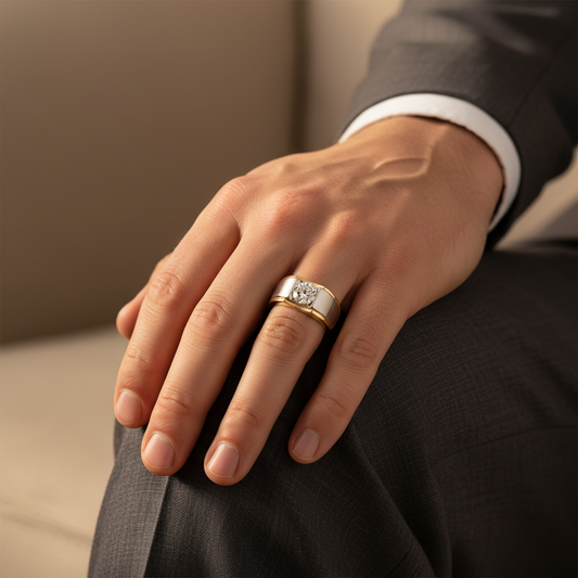 Premium Two-Tone Gold Lab Grown Diamond Signet Ring