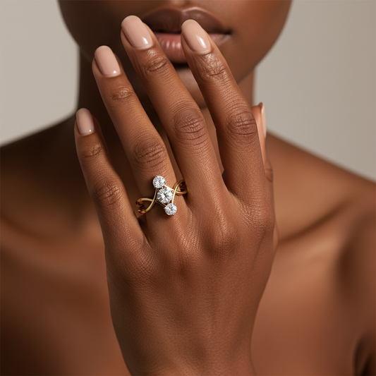 Round Cut Moissanite Trio Diamond Bridal Ring