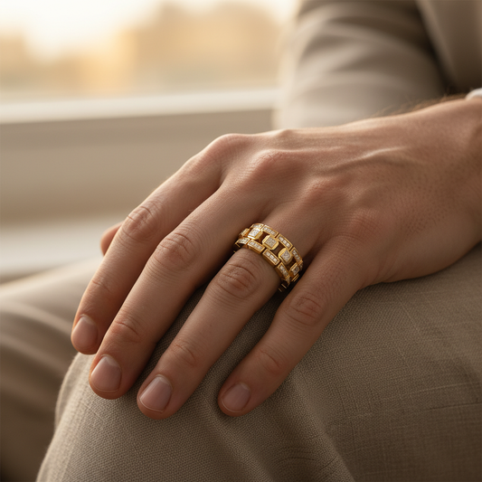 Imperial Grid Lab Grown Diamond Statement Gold Band