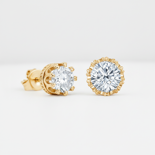 Fluted Halo Round Cut Moissanite Diamond Stud