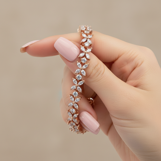 Blooming Round & Marquise Moissanite Flower Tennis Bracelet