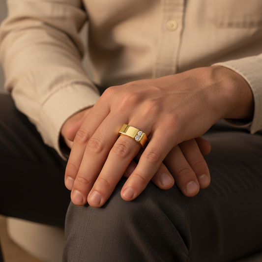 Dual Crown Lab Grown Diamond Men's Gold Ring