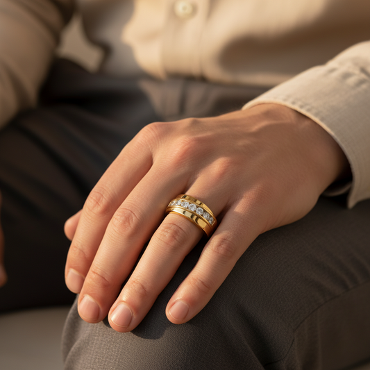 Royal Line Channel Set Moissanite Men's Gold Ring