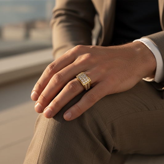 Royal Gold Pave Moissanite Mens Diamond Band