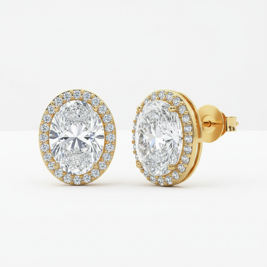 Oval Lab Grown Diamond Halo Earrings with Round Accents